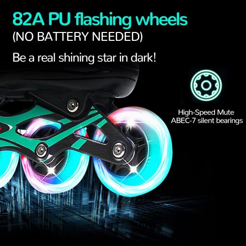  KDJ Adjustable Inline Skates, Roller Blades for Girls, Roller Blades for Boys : Roller Skates with 8 Illuminating Pu Wheels, Outdoors Indoors High Performance Roller Blades for Kids Wo