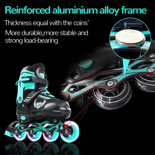  KDJ Adjustable Inline Skates, Roller Blades for Girls, Roller Blades for Boys : Roller Skates with 8 Illuminating Pu Wheels, Outdoors Indoors High Performance Roller Blades for Kids Wo