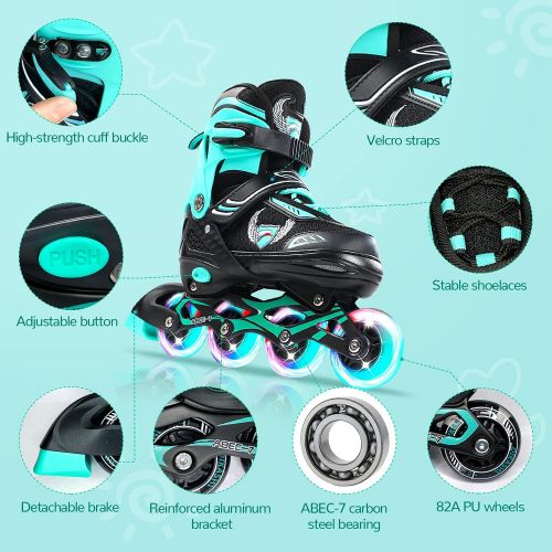  KDJ Adjustable Inline Skates, Roller Blades for Girls, Roller Blades for Boys : Roller Skates with 8 Illuminating Pu Wheels, Outdoors Indoors High Performance Roller Blades for Kids Wo