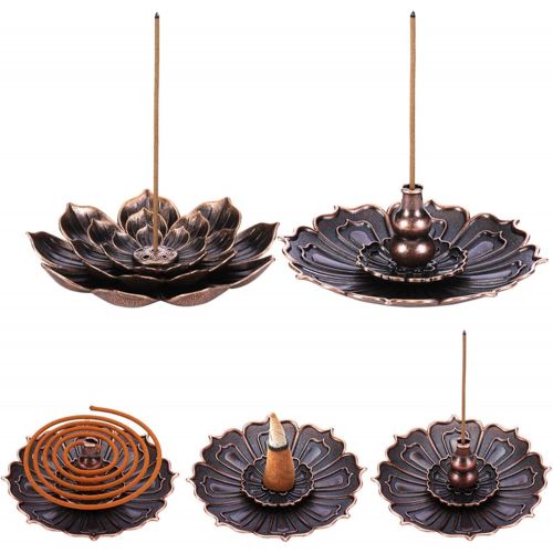  인센스스틱 KDRose 2 Pack Lotus Incense Holder Brass Stick Incense Burner 3-in-1 Incense Stick Burner Holder with Detachable Ash Catcher Portable Incense Holders for Sticks and Cones