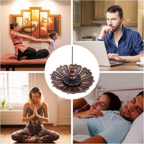  인센스스틱 KDRose 2 Pack Lotus Incense Holder Brass Stick Incense Burner 3-in-1 Incense Stick Burner Holder with Detachable Ash Catcher Portable Incense Holders for Sticks and Cones