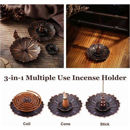  인센스스틱 KDRose 2 Pack Lotus Incense Holder Brass Stick Incense Burner 3-in-1 Incense Stick Burner Holder with Detachable Ash Catcher Portable Incense Holders for Sticks and Cones