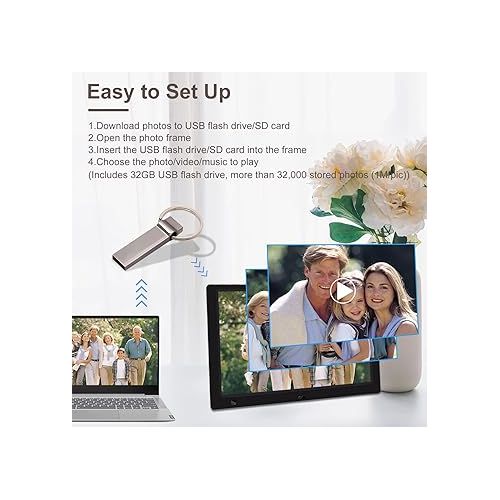  10.1 Inch Digital Picture Frame with 32GB USB Flash Drive, KECAG 1920x1080 HD IPS Screen Digital Photo Frame, Motion Sensor, Video, Music, Share Moments via SD Card or USB, with Remote Control