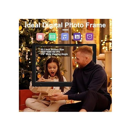  10.1 Inch Digital Picture Frame with 32GB USB Flash Drive, KECAG 1920x1080 HD IPS Screen Digital Photo Frame, Motion Sensor, Video, Music, Share Moments via SD Card or USB, with Remote Control