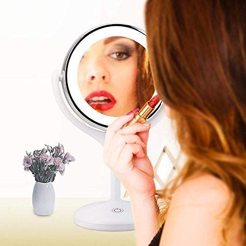  KEDSUM 7.9 Inch Double Sided 1X/10X LED Lighted Makeup Mirror, Dimmable Tabletop Vanity Mirror,...