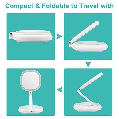  KEDSUM 1X/7X Double Sided LED Lighted Folding Makeup Mirror, Tabletop Dimmable Travel Mirror with...