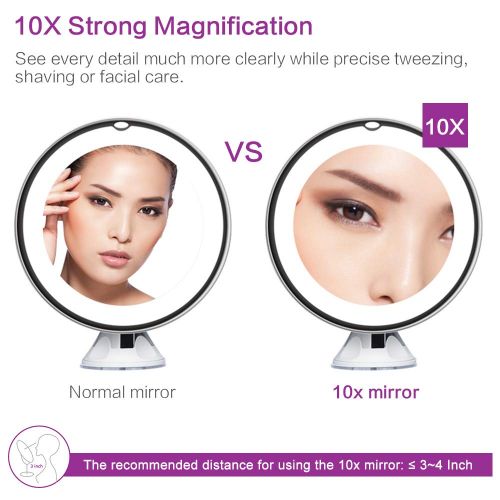  KEDSUM 6.8 10x Magnifying LED Lighted Makeup Mirror,Bathroom Vanity Mirror with Strong Suction Cup,Rotates 360 Degrees,Daylight Color,Battery Operated