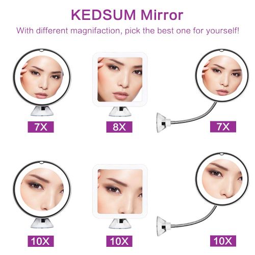  KEDSUM 6.8 10x Magnifying LED Lighted Makeup Mirror,Bathroom Vanity Mirror with Strong Suction Cup,Rotates 360 Degrees,Daylight Color,Battery Operated