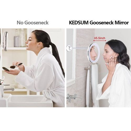  KEDSUM Flexible Gooseneck 6.8 7x Magnifying LED Lighted Makeup Mirror,Bathroom Vanity Mirror with Strong Suction Cup, 360 Degree Swivel,Daylight,Battery Operated,Cordless & Compact