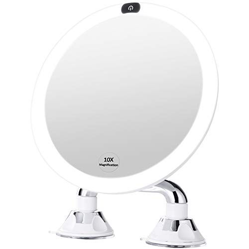  KEDSUM 9 Rechargeable 10x Magnifying Makeup Mirror with Lights, Dimmable Lighted Vanity Mirror with Magnification and Dual Suction Cup, Touch Button