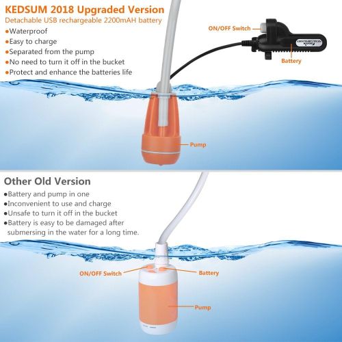  [아마존베스트]KEDSUM Portable Camping Shower, Camping Shower Pump with Dual Detachable USB Rechargeable Batteries, Handheld Outdoor Shower Head for Camping, Hiking, Traveling