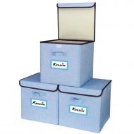 KEDSUM Storage Cubes Storage Bins [3-Pack] Linen Fabric Foldable Storage Cube Bin with Lid, Storage Box Containers for Home, Office, Nursery, Closet