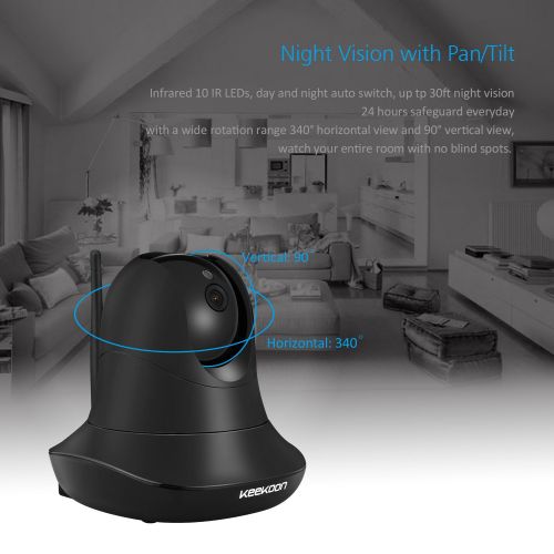  KEEKOON HD 1080P IP Camera Wireless WiFi Baby Pet Monitor Built In Microphone PanTiltZoom Home Security Surveillance Night Vision Camera Support 64 GB SD Card (BLACK)