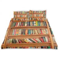 KEEPDIY Bookshelf Library Bookworm Reading Bedding Set (Twin) Velvet Cover Sets 1 Comforter Cover 2 Pillow Shams for Kids Home,Boys Girls