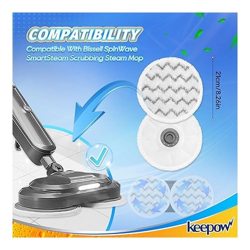  KEEPOW Spinwave Mop Pads Compatible with Bissell SpinWave SmartSteam Scrubbing Steam Mop 3897A 3712C 3712W, Rotating Mop Replacement Pads (4 Pack)