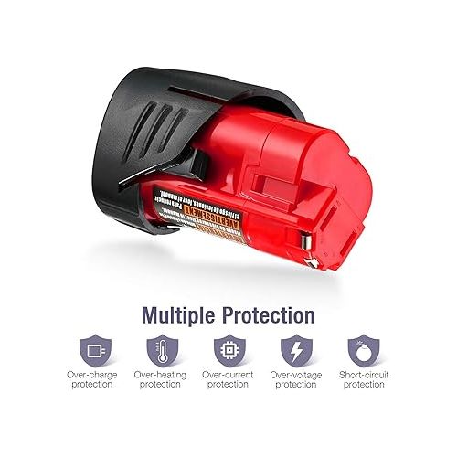  2 Pack 3000mAh M12 Replacement Battery for Milwaukee M12 Battery, Compatible with Milwaukee M12 XC Cordless Power Tools Replace for 48-11-2401, 48-11-2402, 48-11-2440, 48-11-2411