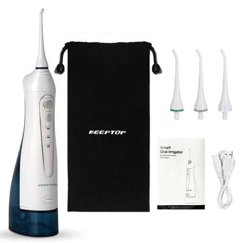  [아마존 핫딜] KEEPTOP Cordless Water Flosser Dental Oral Irrigator, Portable Teeth Cleaner with 310ml Capacity 3 Modes 4 Jet Tips, USB Rechargeable, IPX7 Waterproof, Perfect for Teeth/Braces Care