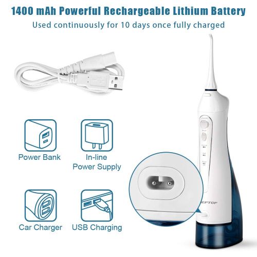  [아마존 핫딜] KEEPTOP Cordless Water Flosser Dental Oral Irrigator, Portable Teeth Cleaner with 310ml Capacity 3 Modes 4 Jet Tips, USB Rechargeable, IPX7 Waterproof, Perfect for Teeth/Braces Care