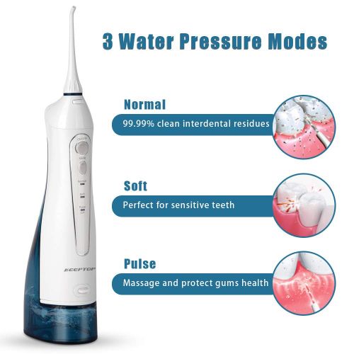  [아마존 핫딜] KEEPTOP Cordless Water Flosser Dental Oral Irrigator, Portable Teeth Cleaner with 310ml Capacity 3 Modes 4 Jet Tips, USB Rechargeable, IPX7 Waterproof, Perfect for Teeth/Braces Care