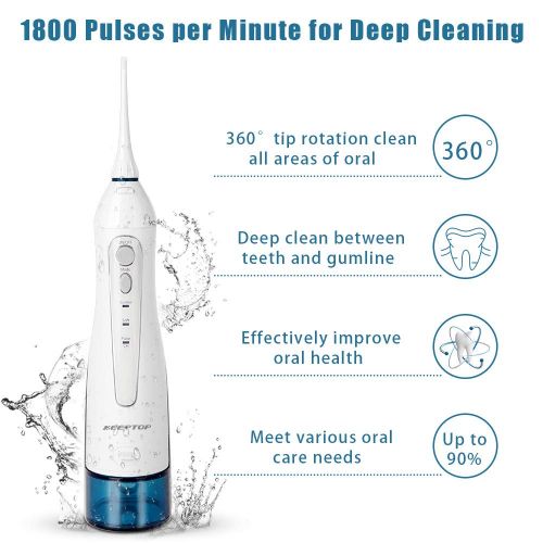  [아마존 핫딜] KEEPTOP Cordless Water Flosser Dental Oral Irrigator, Portable Teeth Cleaner with 310ml Capacity 3 Modes 4 Jet Tips, USB Rechargeable, IPX7 Waterproof, Perfect for Teeth/Braces Care