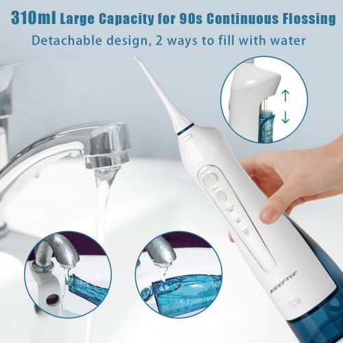  [아마존 핫딜] KEEPTOP Cordless Water Flosser Dental Oral Irrigator, Portable Teeth Cleaner with 310ml Capacity 3 Modes 4 Jet Tips, USB Rechargeable, IPX7 Waterproof, Perfect for Teeth/Braces Care