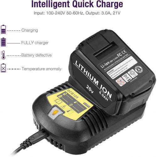  KEEPTOP 20V Battery and Charger Compatible with 20 Volt Power Tool, DCB205 DCB204 20V Lithium Battery + 4.5A Output Charger for 12V/20V Battery