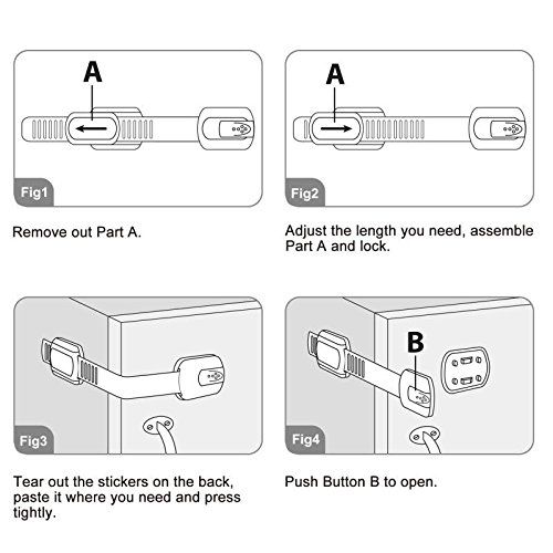  6 Straps KEKU Children Safety Lock no Tools or Drilling - Adjustable Size Flexible Adhesive Furniture for...