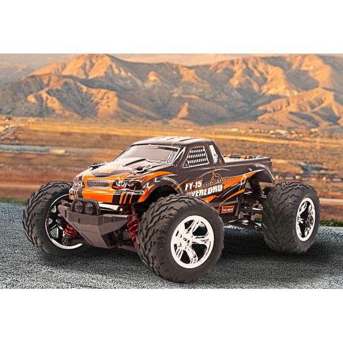  KELIWOW 1/20 Scale Remote Control Car, 2.4Ghz 4WD High Speed Bigfoot Big Wheels Rock Race Truck,25km/h Electric RC Monster Car-Orange-Black