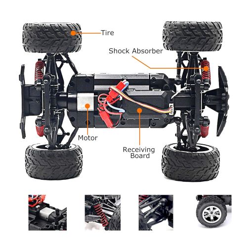  KELIWOW 1/20 Scale Remote Control Car, 2.4Ghz 4WD High Speed Bigfoot Big Wheels Rock Race Truck,25km/h Electric RC Monster Car-Orange-Black