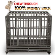 KELIXU Heavy Duty Dog Crate Large Dog cage Dog Kennels and Crates for Large Dogs Indoor Outdoor with Double Doors, Locks and Lockable Wheels