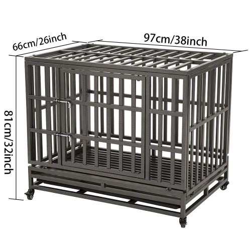  KELIXU Heavy Duty Dog Crate Large Dog cage Dog Kennels and Crates for Large Dogs Indoor Outdoor with Double Doors, Locks and Lockable Wheels