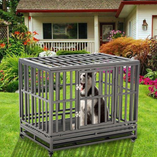  KELIXU Heavy Duty Dog Crate Large Dog cage Dog Kennels and Crates for Large Dogs Indoor Outdoor with Double Doors, Locks and Lockable Wheels