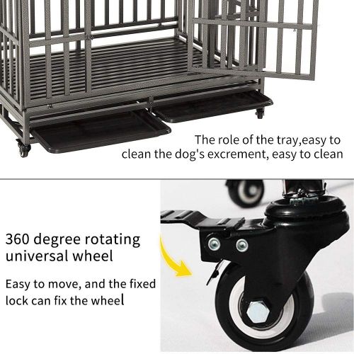  KELIXU Heavy Duty Dog Crate Large Dog cage Dog Kennels and Crates for Large Dogs Indoor Outdoor with Double Doors, Locks and Lockable Wheels