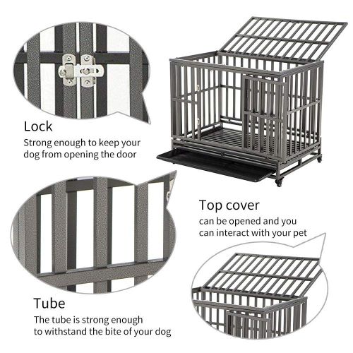  KELIXU Heavy Duty Dog Crate Large Dog cage Dog Kennels and Crates for Large Dogs Indoor Outdoor with Double Doors, Locks and Lockable Wheels