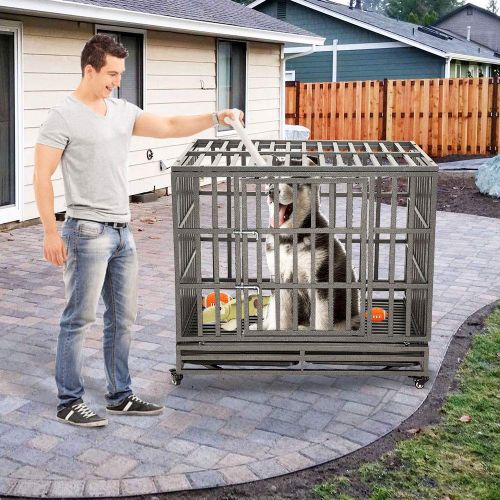  KELIXU Heavy Duty Dog Crate Large Dog cage Dog Kennels and Crates for Large Dogs Indoor Outdoor with Double Doors, Locks and Lockable Wheels