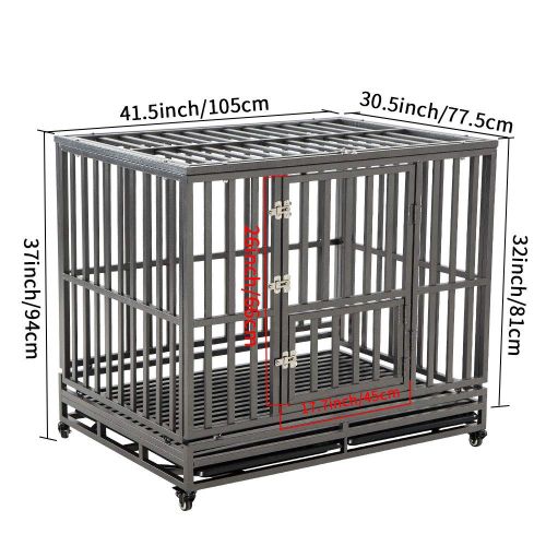  KELIXU Heavy Duty Dog Crate Large Dog cage Dog Kennels and Crates for Large Dogs Indoor Outdoor with Double Doors, Locks and Lockable Wheels