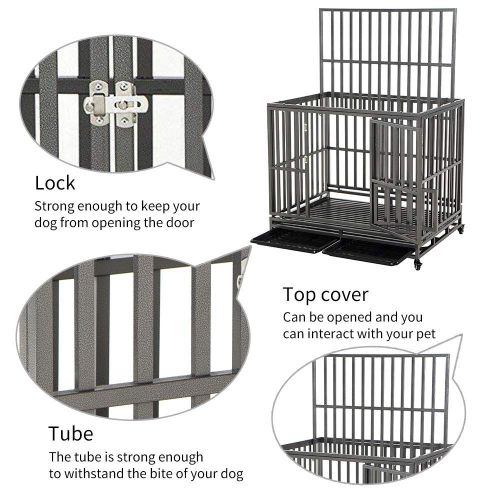  KELIXU Heavy Duty Dog Crate Large Dog cage Dog Kennels and Crates for Large Dogs Indoor Outdoor with Double Doors, Locks and Lockable Wheels