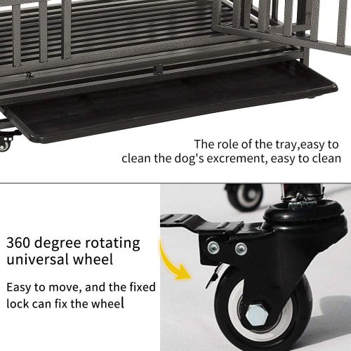  KELIXU Heavy Duty Dog Crate Large Dog cage Dog Kennels and Crates for Large Dogs Indoor Outdoor with Double Doors, Locks and Lockable Wheels