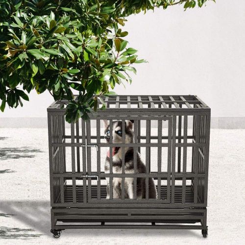  KELIXU Heavy Duty Dog Crate Large Dog cage Dog Kennels and Crates for Large Dogs Indoor Outdoor with Double Doors, Locks and Lockable Wheels