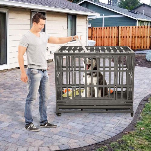  KELIXU Heavy Duty Dog Crate Large Dog cage Dog Kennels and Crates for Large Dogs Indoor Outdoor with Double Doors, Locks and Lockable Wheels