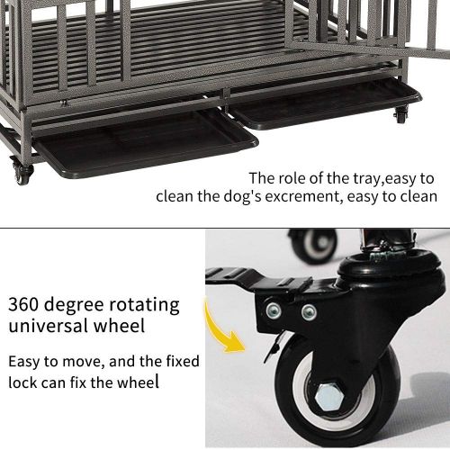  KELIXU Heavy Duty Dog Crate Large Dog cage Dog Kennels and Crates for Large Dogs Indoor Outdoor with Double Doors, Locks and Lockable Wheels