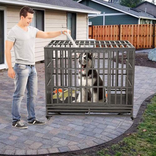  KELIXU Heavy Duty Dog Crate Large Dog cage Dog Kennels and Crates for Large Dogs Indoor Outdoor with Double Doors, Locks and Lockable Wheels