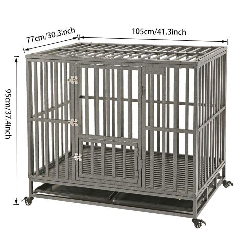  KELIXU Heavy Duty Dog Crate Large Dog cage Dog Kennels and Crates for Large Dogs Indoor Outdoor with Double Doors, Locks and Lockable Wheels