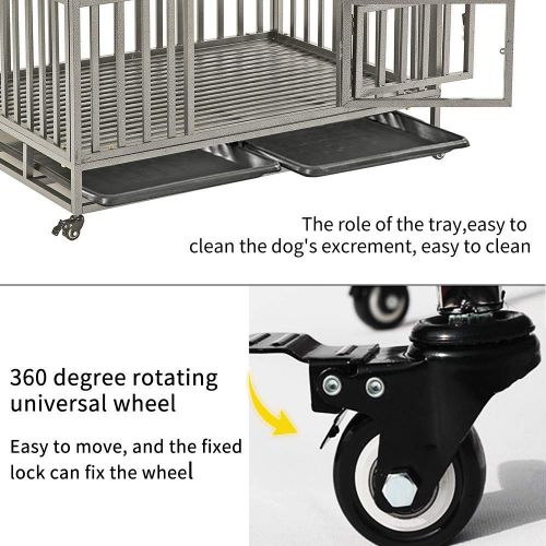  KELIXU Heavy Duty Dog Crate Large Dog cage Dog Kennels and Crates for Large Dogs Indoor Outdoor with Double Doors, Locks and Lockable Wheels