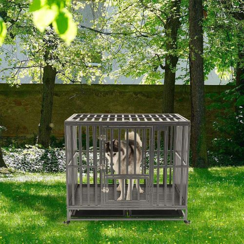  KELIXU Heavy Duty Dog Crate Large Dog cage Dog Kennels and Crates for Large Dogs Indoor Outdoor with Double Doors, Locks and Lockable Wheels