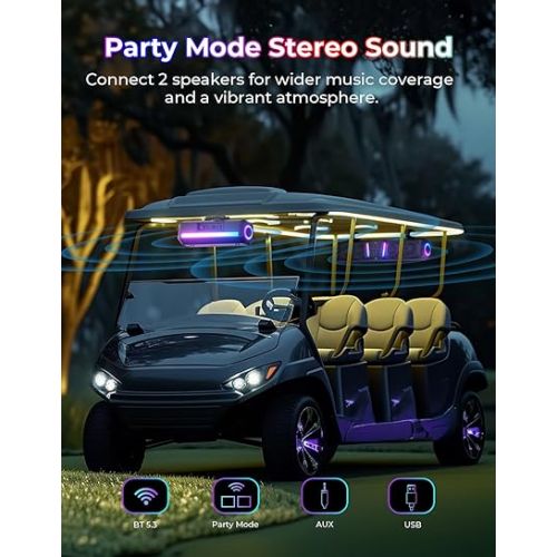 KEMIMOTO Midnight 40B 16-inch UTV Sound Bar, Built-in Battery, Quick Release, Waterproof, RGB Music Sync, Multicolor Lights UTV Soundbar Bluetooth for UTV/ATV/Golf Cart/Boat, Fits 1