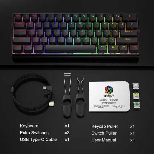  KEMOVE Shadow Wired/Wireless 60% Mechanical Gaming Keyboard,Hot Swappable Keyboard RGB Backlit PBT Keycaps Full Keys Programmable - 3000mAh Battery (Gateron Yellow Switch)