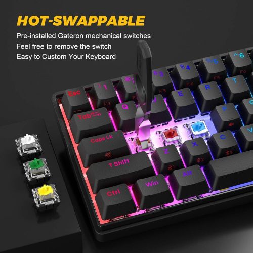  KEMOVE Shadow Wired/Wireless 60% Mechanical Gaming Keyboard,Hot Swappable Keyboard RGB Backlit PBT Keycaps Full Keys Programmable - 3000mAh Battery (Gateron Yellow Switch)