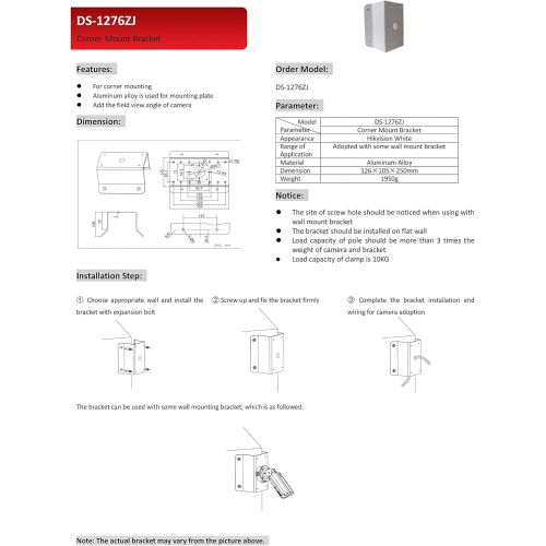  KENUCO cm DS-1276ZJ Universal Corner Bracket for Most Hikvision Wall Mounts and Cameras - 10 Pack