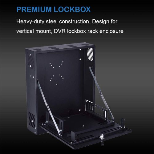  KENUCO Kenuco Heavy Duty 16 Gauge Steel 18 x 18 x 5 DVR Security Lockbox with Fan and Swing Open Top - Black